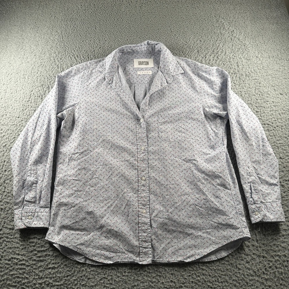 Grayson Frank & Eileen Hero Shirt Womens 04 Light Blue Star Print Long Sleeve